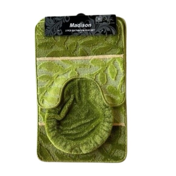 Madison 3 Piece Bathroom Rug Set, Bathroom Rug, Contour Rug & Lid Cover  Green - Picture 1 of 6
